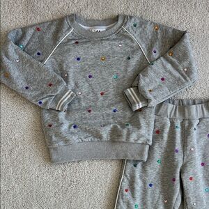 Lola & the Boys Grey Bejeweled Sweat Set - Gray with Multicolor Gems - size 6